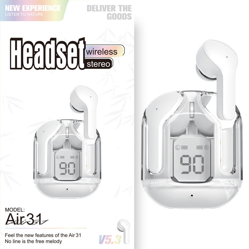 New Mini Transparent Wireless Bluetooth Headset Digital Display ENC Noise Reduction