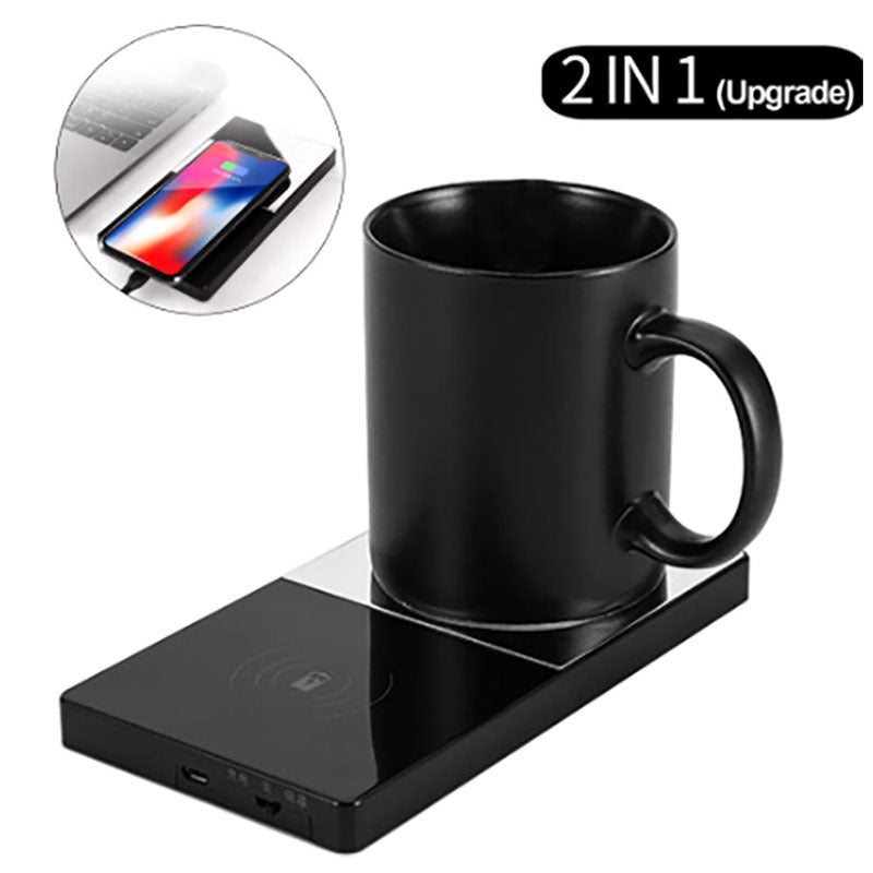 2 In 1 Heating Mug Cup Warmer Electric Wireless Charger For Home Office