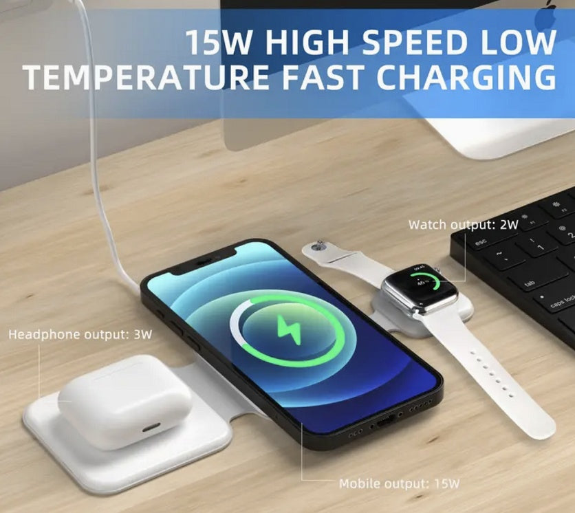 3 In 1 Magnetic Foldable Wireless Charger Charging Station Multi-device